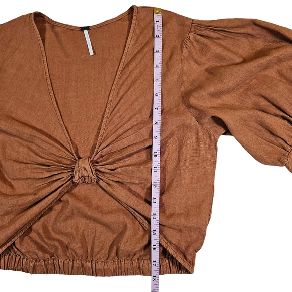Young Fabulous&Broke Linen Blend Cropped Knot Front Miranda Top, Orange, Small - Picture 13 of 15